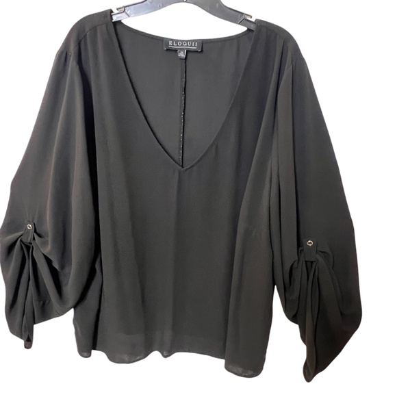 Eloquii Black Sheer Top Pull Up Snap Button Sleeves - Picture 10 of 13